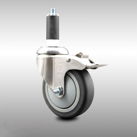 Service Caster 4 Inch 316SS Thermoplastic Rubber Swivel 1 Inch Stem Caster Lock Brake SCC SCC-SS316TTLEX20S414-TPRB-1